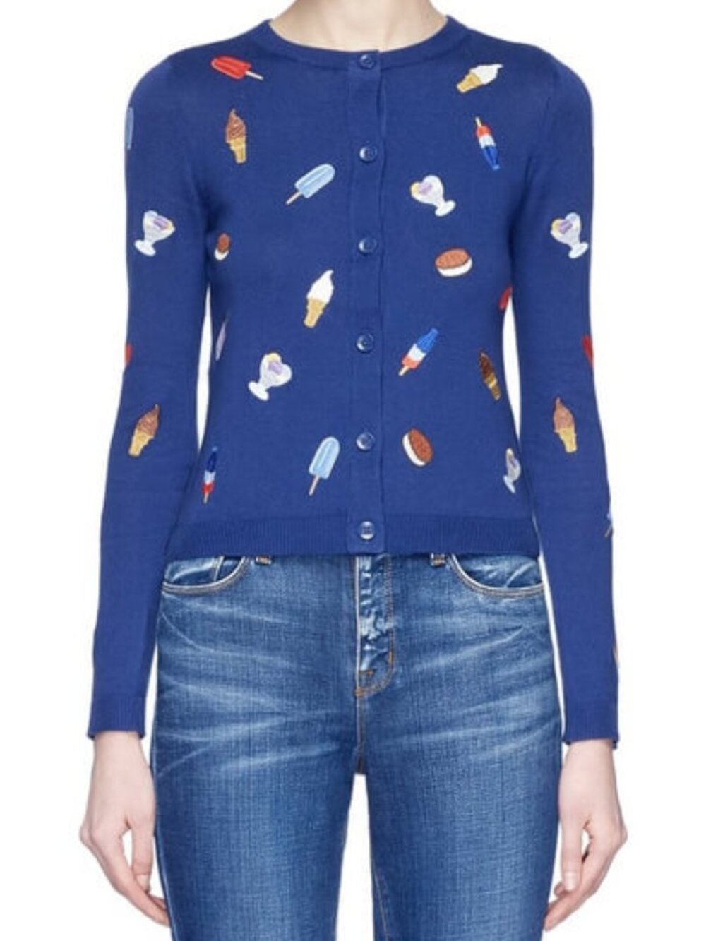 Alice + Olivia Ruthy Ice Cream Embroidered Cardigan Popsicle Cookie XS
